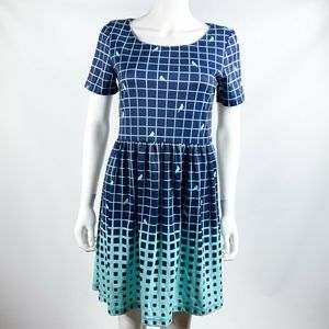 Yumi Dress Blue Teal Size 8/10 Bird Fit & Flare